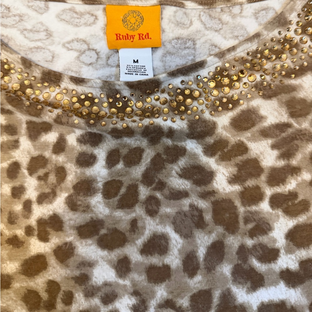 Ruby Rd. Leopard Print Top with Gold Accents - Picture 2 of 4